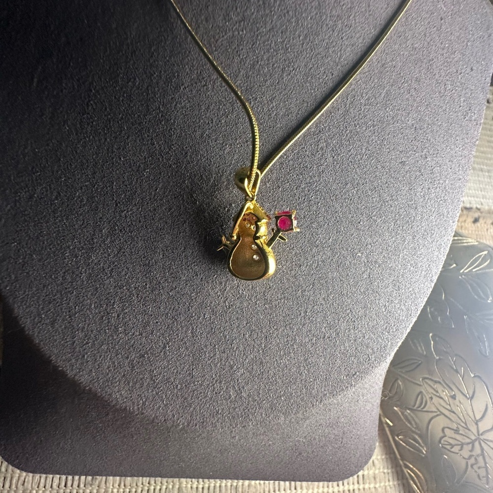 Adorable Gold and Rhodolite Snowman Pendant Necklace - Picture 8 of 11